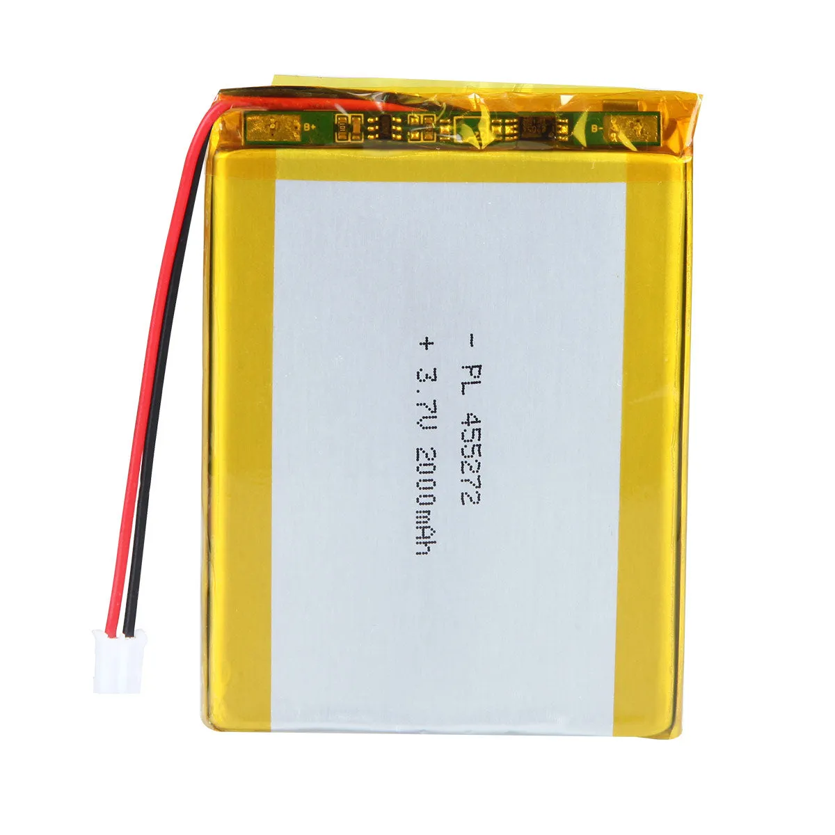 thor-455272-lithium-polymer-battery THOR 455272 3.7V 2000mAh lithium polymer battery with PCM protection, red and black lead wires, and 2-pin connector