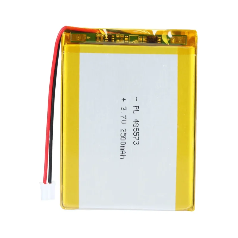 THOR 485573 3.7V 2500mAh lithium polymer battery with PCM protection, red and black lead wires, and 2-pin connector