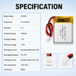THOR 501520 3.7V 120mAh lithium polymer battery specifications with dimensions and connector details