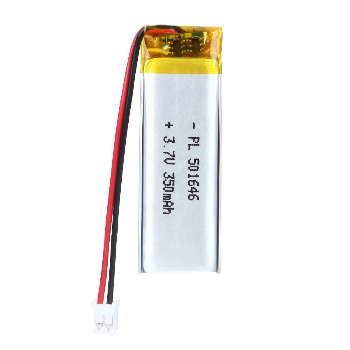 thor-501646-lithium-polymer-battery THOR 501646 3.7V 350mAh lithium polymer battery with PCM protection, red and black lead wires, and 2-pin connector