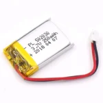 THOR 502030 3.7V 250mAh lithium polymer battery with PCM protection, red and black lead wires, and 2-pin connector