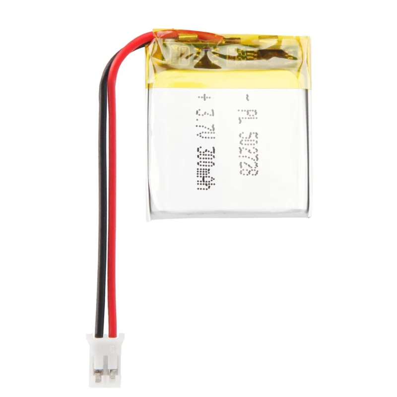 THOR 502728 3.7V 300mAh lithium polymer battery with PCM protection, red and black lead wires, and 2-pin connector