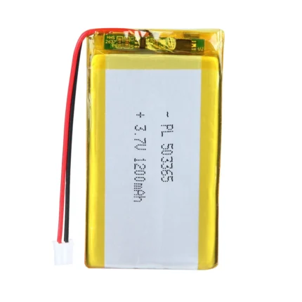 THOR 503365 3.7V 1200mAh lithium polymer battery with PCM protection, red and black lead wires, and 2-pin connector