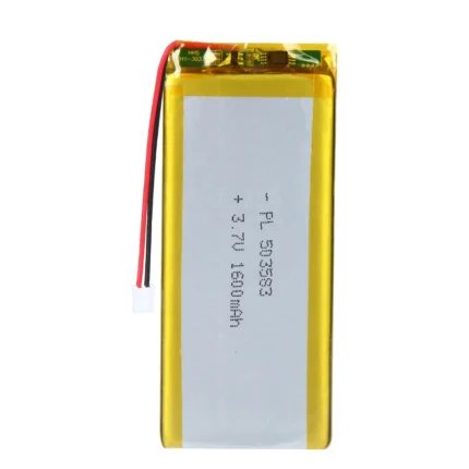THOR 503583 3.7V 1600mAh lithium polymer battery with PCM protection, red and black lead wires, and 2-pin connector