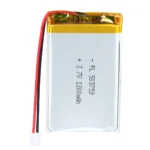 THOR 503759 3.7V 1200mAh lithium polymer battery with PCM protection, red and black lead wires, and 2-pin connector