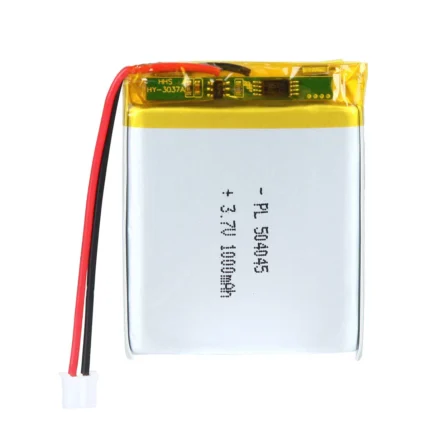 THOR 504045 3.7V 1000mAh lithium polymer battery with PCM protection, red and black lead wires, and 2-pin connector