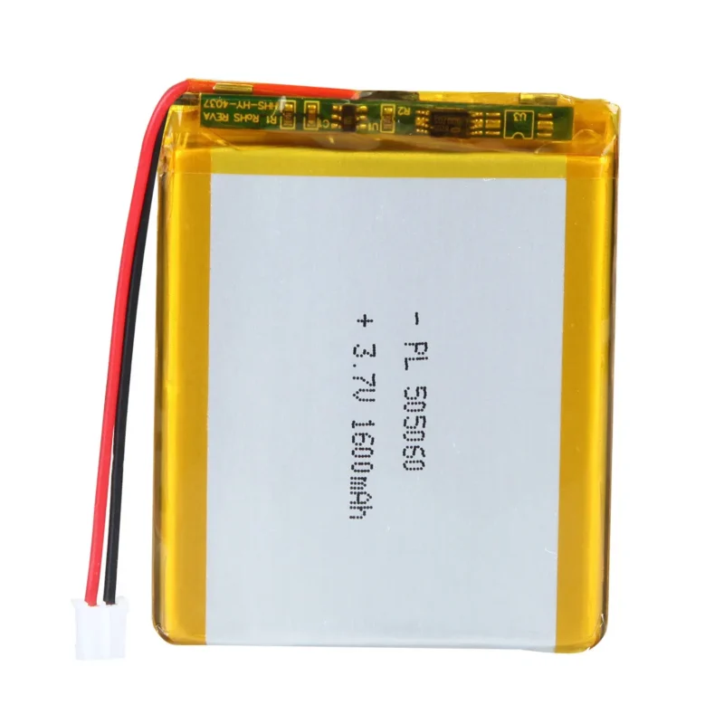 THOR 505060 3.7V 1600mAh lithium polymer battery with PCM protection, red and black lead wires, and 2-pin connector
