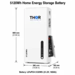 THOR Power 5120Wh vertical LiFePO4 home energy storage battery dimensions 380 x 160 x 800 mm