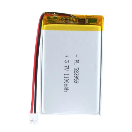 THOR 523959 3.7V 1100mAh lithium polymer battery with PCM protection, red and black lead wires, and 2-pin connector