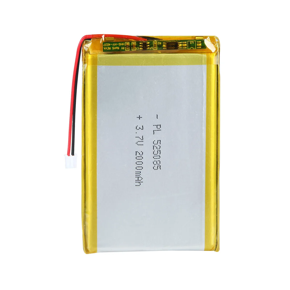 thor-525085-lithium-polymer-battery THOR 525085 3.7V 2000mAh lithium polymer battery with PCM protection, red and black lead wires, and 2-pin connector
