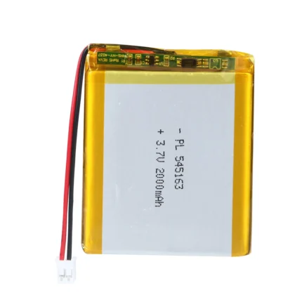 THOR 545163 3.7V 2000mAh lithium polymer battery with PCM protection, red and black lead wires, and 2-pin connector