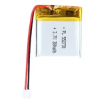 THOR 552730 3.7V 380mAh lithium polymer battery with PCM protection, red and black lead wires, and 2-pin connector