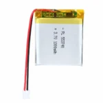 THOR 553740 3.7V 1000mAh lithium polymer battery with PCM protection, red and black lead wires, and 2-pin connector