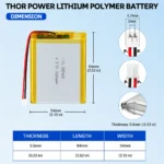 THOR 555462 3.7V 2200mAh LiPo battery dimension drawing showing T×W×L = 5.5 × 54 × 64 mm (with PCM) and 2-pin connector polarity