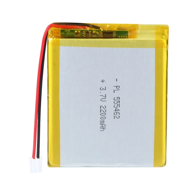 THOR 555462 3.7V 2200mAh lithium polymer battery with PCM protection, red and black lead wires, and 2-pin connector