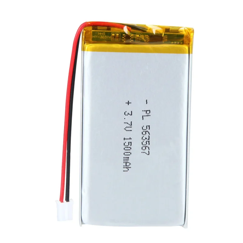 THOR 563567 3.7V 1500mAh lithium polymer battery with PCM protection, red and black lead wires, and 2-pin connector
