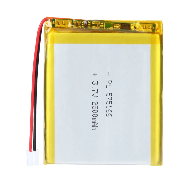 THOR 575166 3.7V 2800mAh lithium polymer battery with PCM protection, red and black lead wires, and 2-pin connector