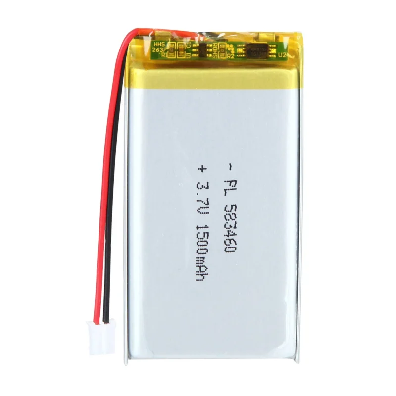 THOR 583460 3.7V 1500mAh lithium polymer battery with PCM protection, red and black lead wires, and 2-pin connector