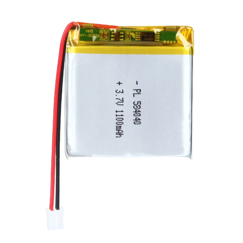 THOR 584040 3.7V 1100mAh lithium polymer battery with PCM protection, red and black lead wires, and 2-pin connector