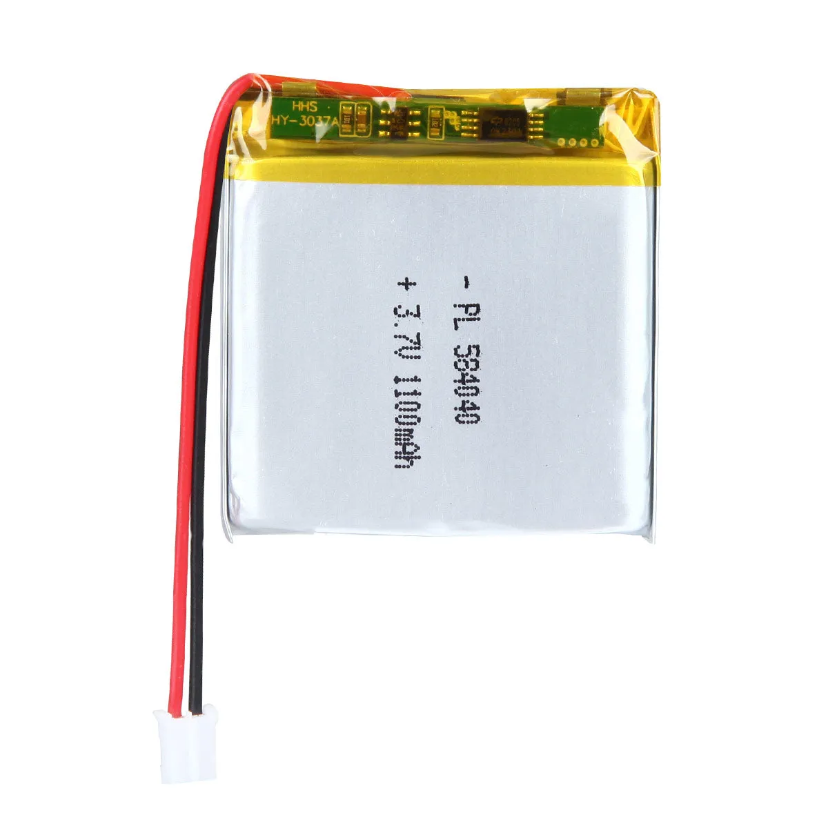thor-584040-lithium-polymer-battery THOR 584040 3.7V 1100mAh lithium polymer battery with PCM protection, red and black lead wires, and 2-pin connector