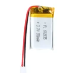 THOR 602035 3.7V 350mAh lithium polymer battery with PCM protection, red and black lead wires, and 2-pin connector