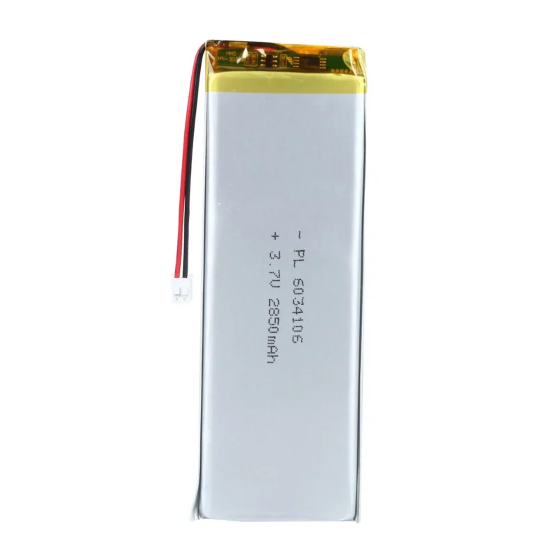 THOR 6034106 3.7V 2850mAh lithium polymer battery with PCM protection, red and black lead wires, and 2-pin connector