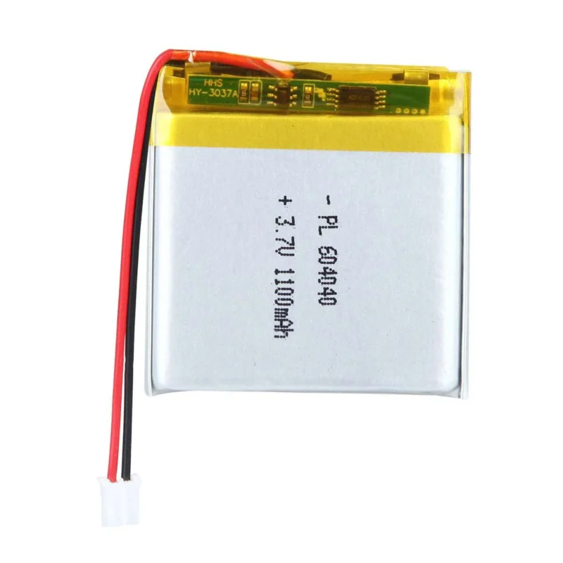 THOR 604040 3.7V 1100mAh lithium polymer battery with PCM protection, red and black lead wires, and 2-pin connector