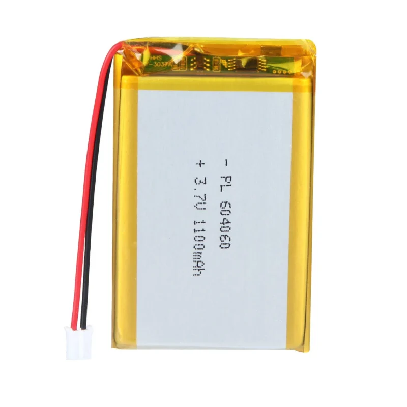 THOR 604060 3.7V 1100mAh lithium polymer battery with PCM protection, red and black lead wires, and 2-pin connector