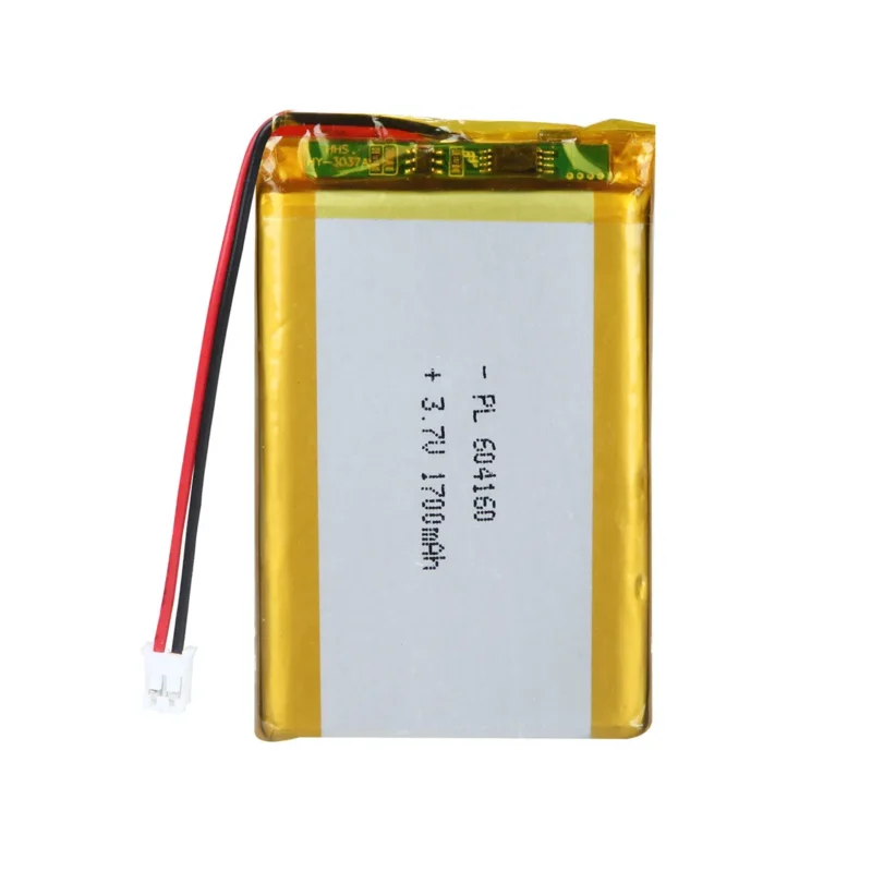 THOR 604160 3.7V 1700mAh lithium polymer battery with PCM protection, red and black lead wires, and 2-pin connector