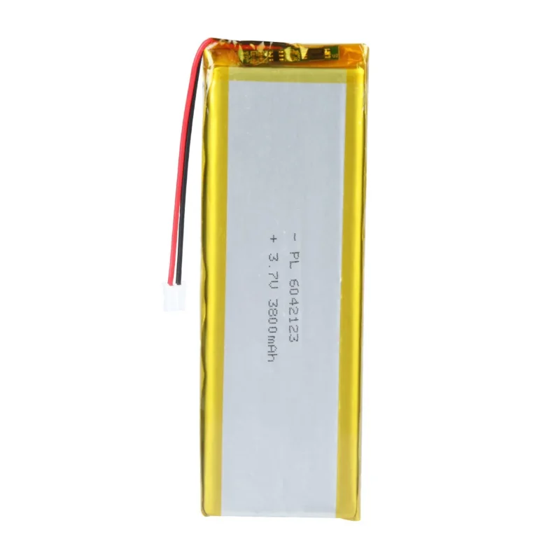 THOR 6042123 3.7V 3800mAh lithium polymer battery with PCM protection, red and black lead wires, and 2-pin connector