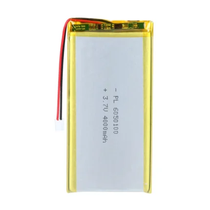 THOR 6050100 3.7V 4000mAh lithium polymer battery with PCM protection, red and black lead wires, and 2-pin connector