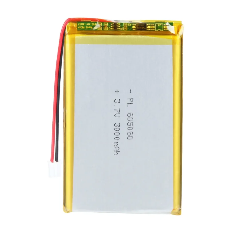 THOR 605080 3.7V 3000mAh lithium polymer battery with PCM protection, red and black lead wires, and 2-pin connector