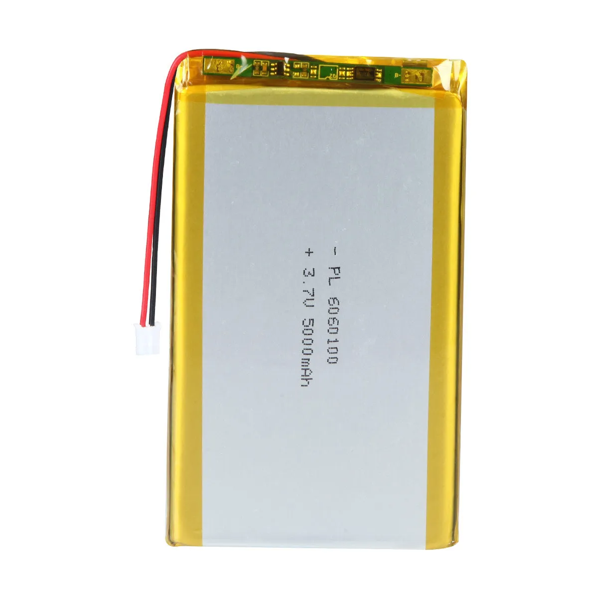 thor-6060100-lithium-polymer-battery THOR 6060100 3.7V 5000mAh lithium polymer battery with PCM protection, red and black lead wires, and 2-pin connector