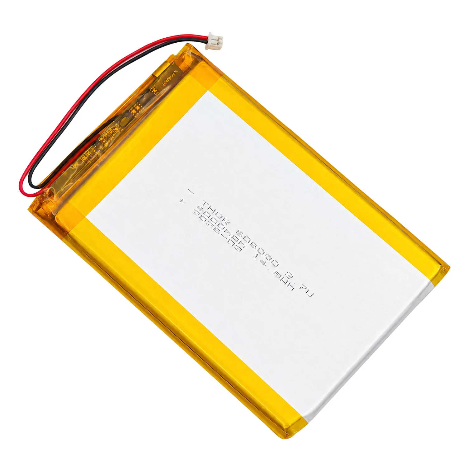 thor-606090-lithium-polymer-battery THOR 606090 3.7V 4000mAh lithium polymer battery with PCM protection, red and black lead wires, and 2-pin connector
