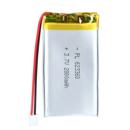 THOR 623360 3.7V 2800mAh lithium polymer battery with PCM protection, red and black lead wires, and 2-pin connector