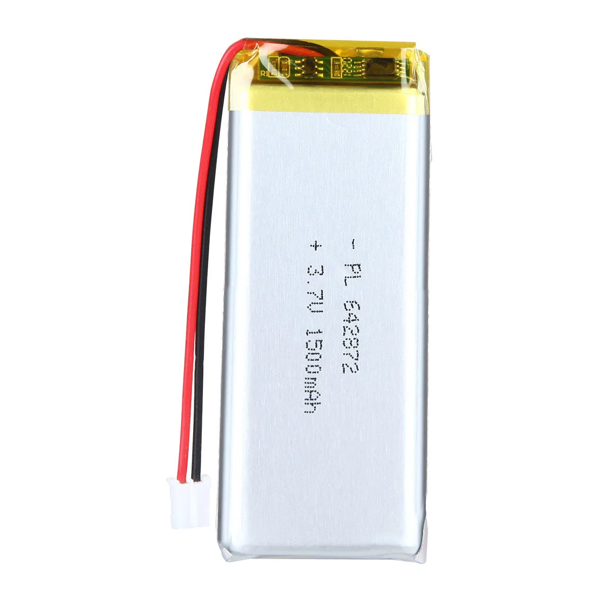 thor-642872-lithium-polymer-battery THOR 642872 3.7V 1500mAh lithium polymer battery with PCM protection, red and black lead wires, and 2-pin connector