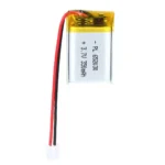 THOR 652030 3.7V 350mAh lithium polymer battery with PCM protection, red and black lead wires, and 2-pin connector