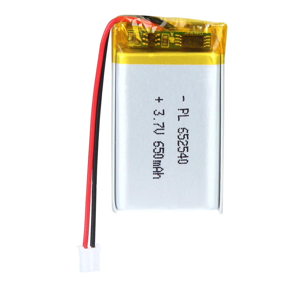 thor-652540-lithium-polymer-battery THOR 652540 3.7V 650mAh lithium polymer battery with PCM protection, red and black lead wires, and 2-pin connector