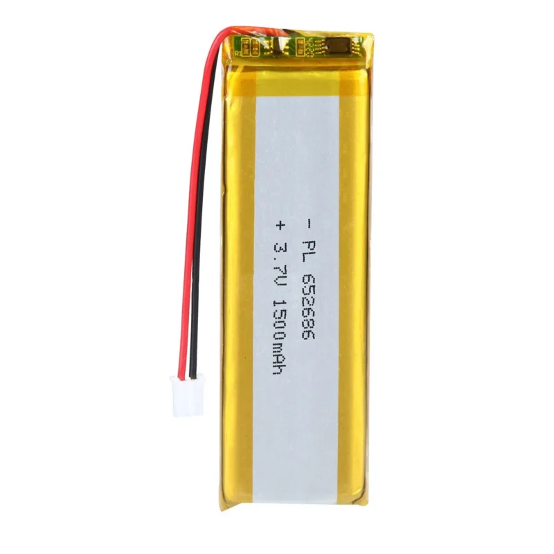 THOR 652686 3.7V 1500mAh lithium polymer battery with PCM protection, red and black lead wires, and 2-pin connector