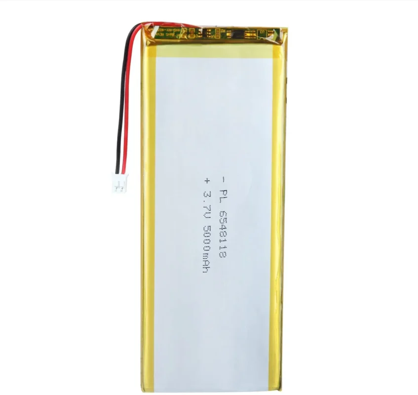 THOR 6548118 3.7V 5000mAh lithium polymer battery with PCM protection, red and black lead wires, and 2-pin connector