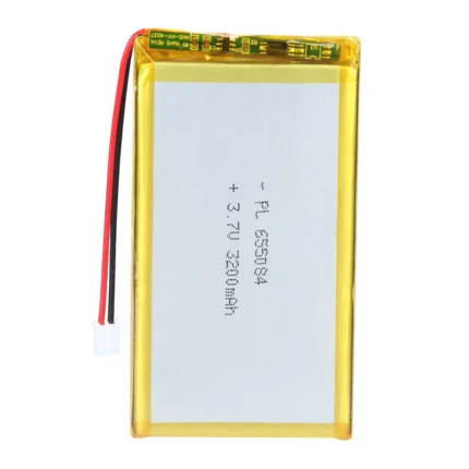 THOR 655084 3.7V 3200mAh lithium polymer battery with PCM protection, red and black lead wires, and 2-pin connector