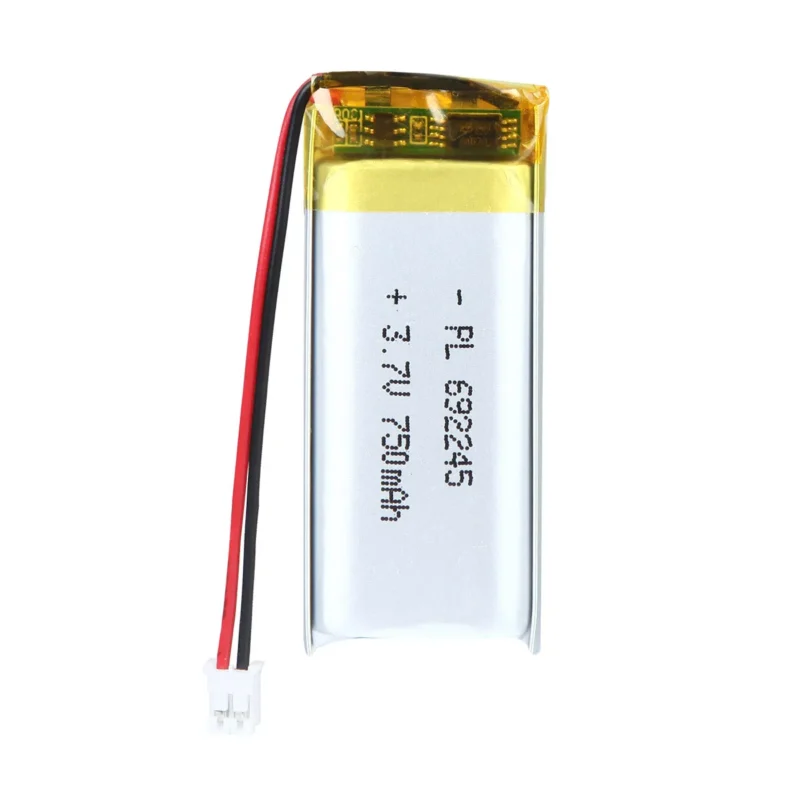 THOR 692245 3.7V 750mAh lithium polymer battery with PCM protection, red and black lead wires, and 2-pin connector