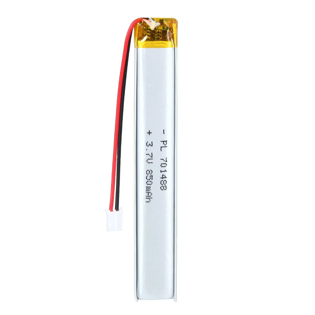 thor-701488-lithium-polymer-battery THOR 701488 3.7V 850mAh lithium polymer battery with PCM protection, red and black lead wires, and 2-pin connector