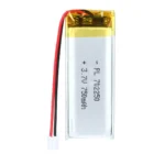 THOR 702250 3.7V 750mAh lithium polymer battery with PCM protection, red and black lead wires, and 2-pin connector