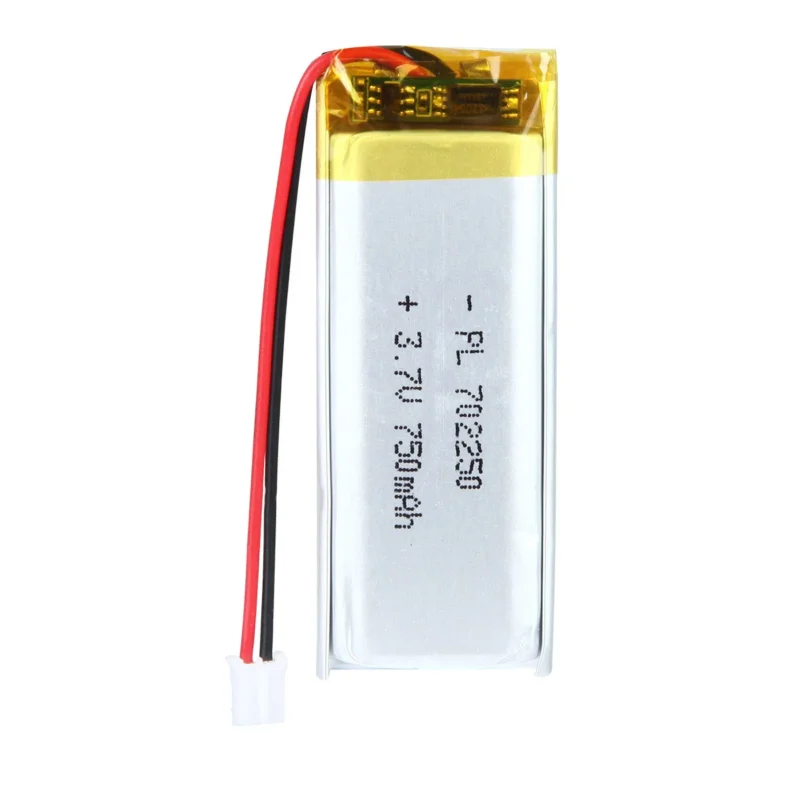 THOR 702250 3.7V 750mAh lithium polymer battery with PCM protection, red and black lead wires, and 2-pin connector