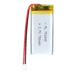 THOR 702448 3.7V 700mAh lithium polymer battery with PCM protection, red and black lead wires, and 2-pin connector