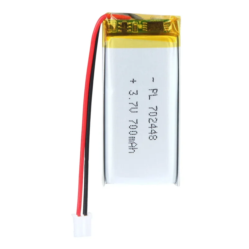 THOR 702448 3.7V 700mAh lithium polymer battery with PCM protection, red and black lead wires, and 2-pin connector