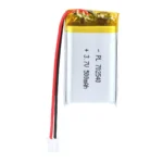 THOR 702540 3.7V 500mAh lithium polymer battery with PCM protection, red and black lead wires, and 2-pin connector