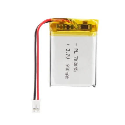 THOR 703045 3.7V 950mAh lithium polymer battery with PCM protection, red and black lead wires, and 2-pin connector