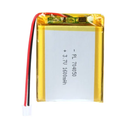 THOR 704050 3.7V 1600mAh lithium polymer battery with PCM protection, red and black lead wires, and 2-pin connector
